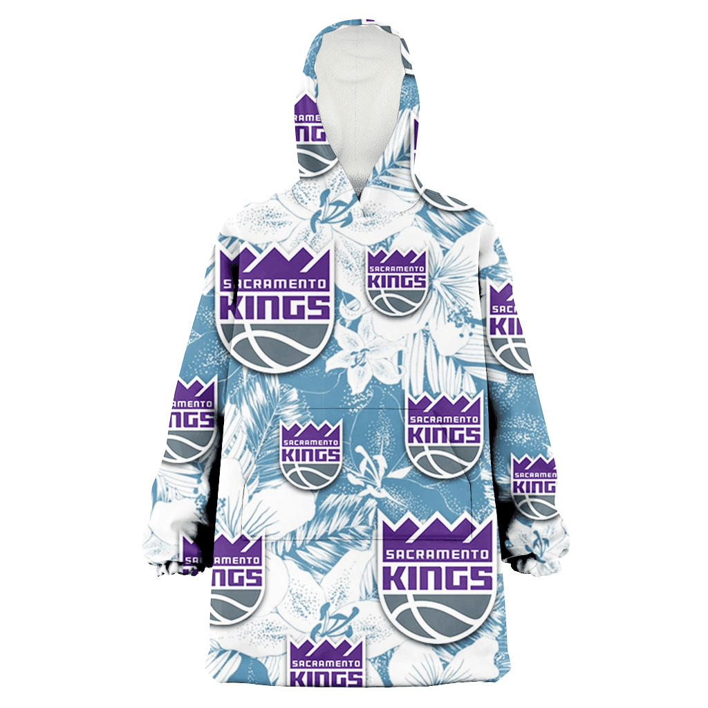 Sacramento Kings White Hibiscus Orchid Light Blue Background 3D Printed Hoodie Blanket Snug Hoodie