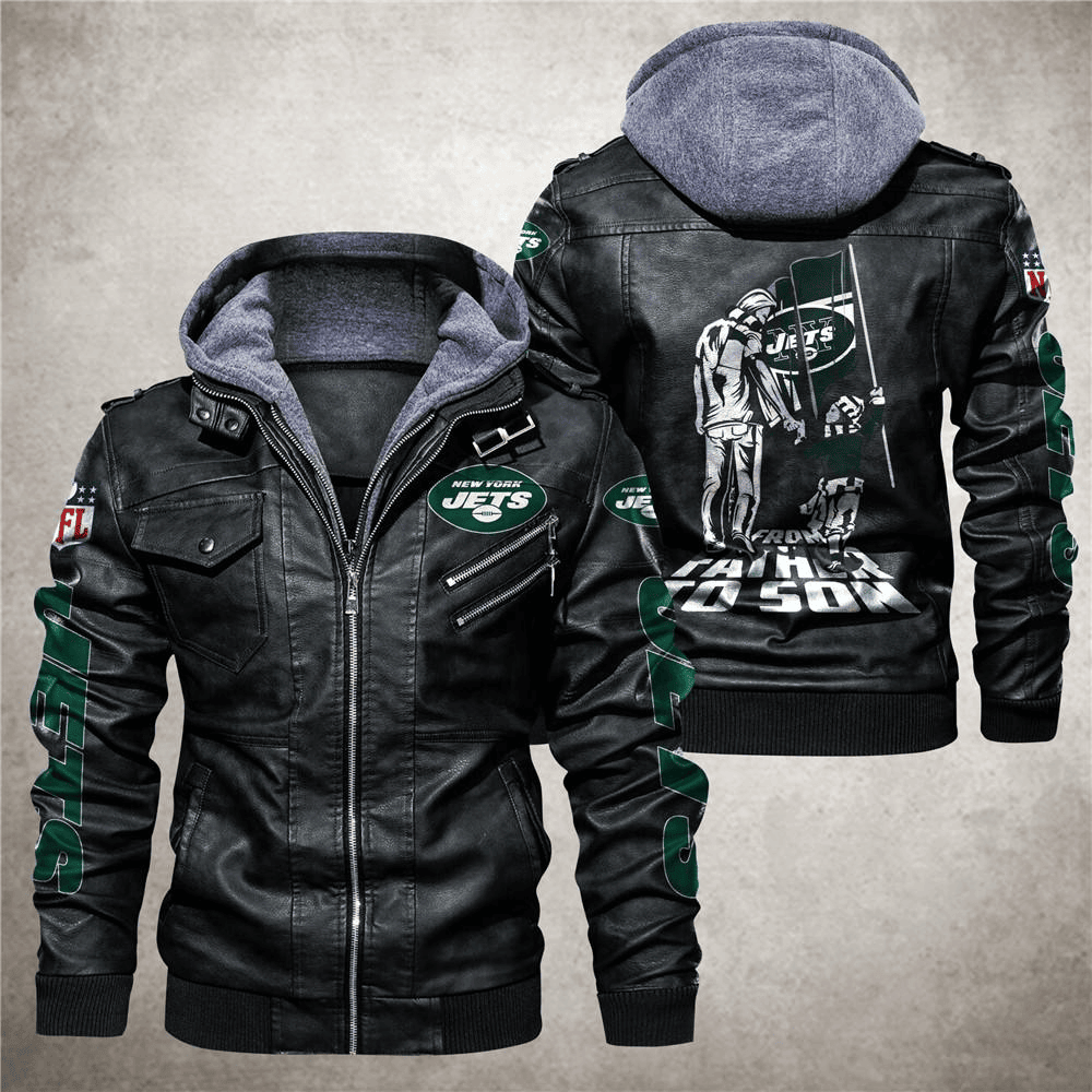 New York Jets From Father to Son Zip Leather Jacket With Hood