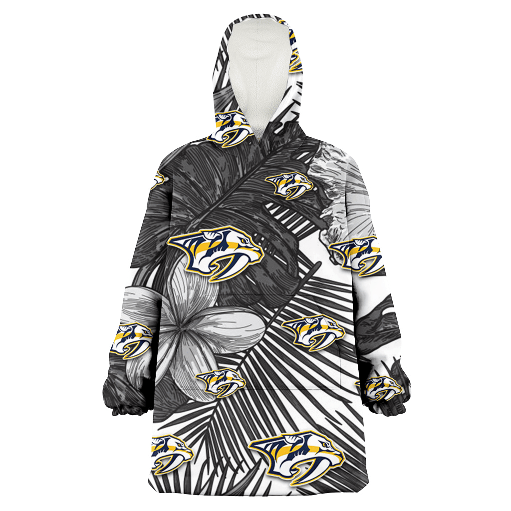 Nashville Predators Grey Sketch Hibiscus Palm Leaf White Background 3D Printed Hoodie Blanket Snug Hoodie