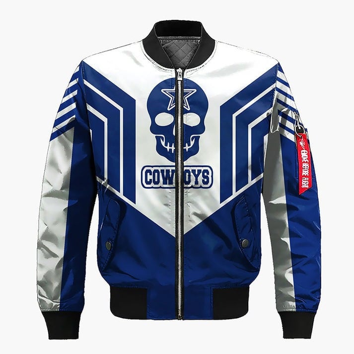 Dallas Cowboys Skull Blue Stripes 3D Unisex Bomber Jacket