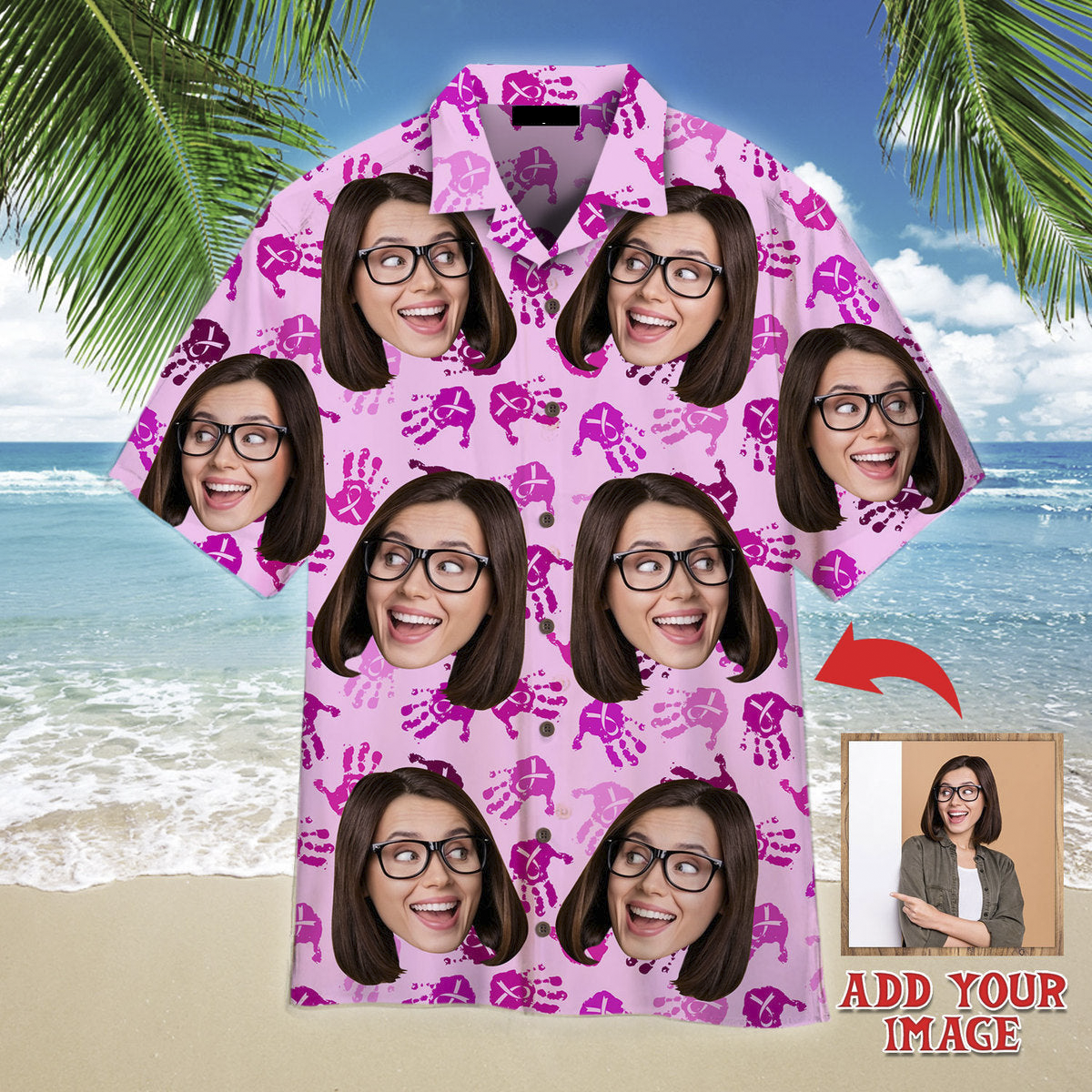 Custom Face On Pinktober Breast Cancer Awareness Custom Hawaiian Shirt, Personalized Hawaiian Shirts, Custom Photo Hawaiian Shirt