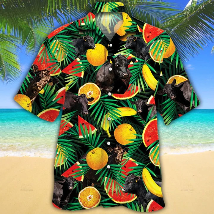 Cow Hawaiian Shirt – Black Angus Cattle Lovers Tropical Fruits Hawaiian Shirt – Aloha Shirt For Cow Lovers