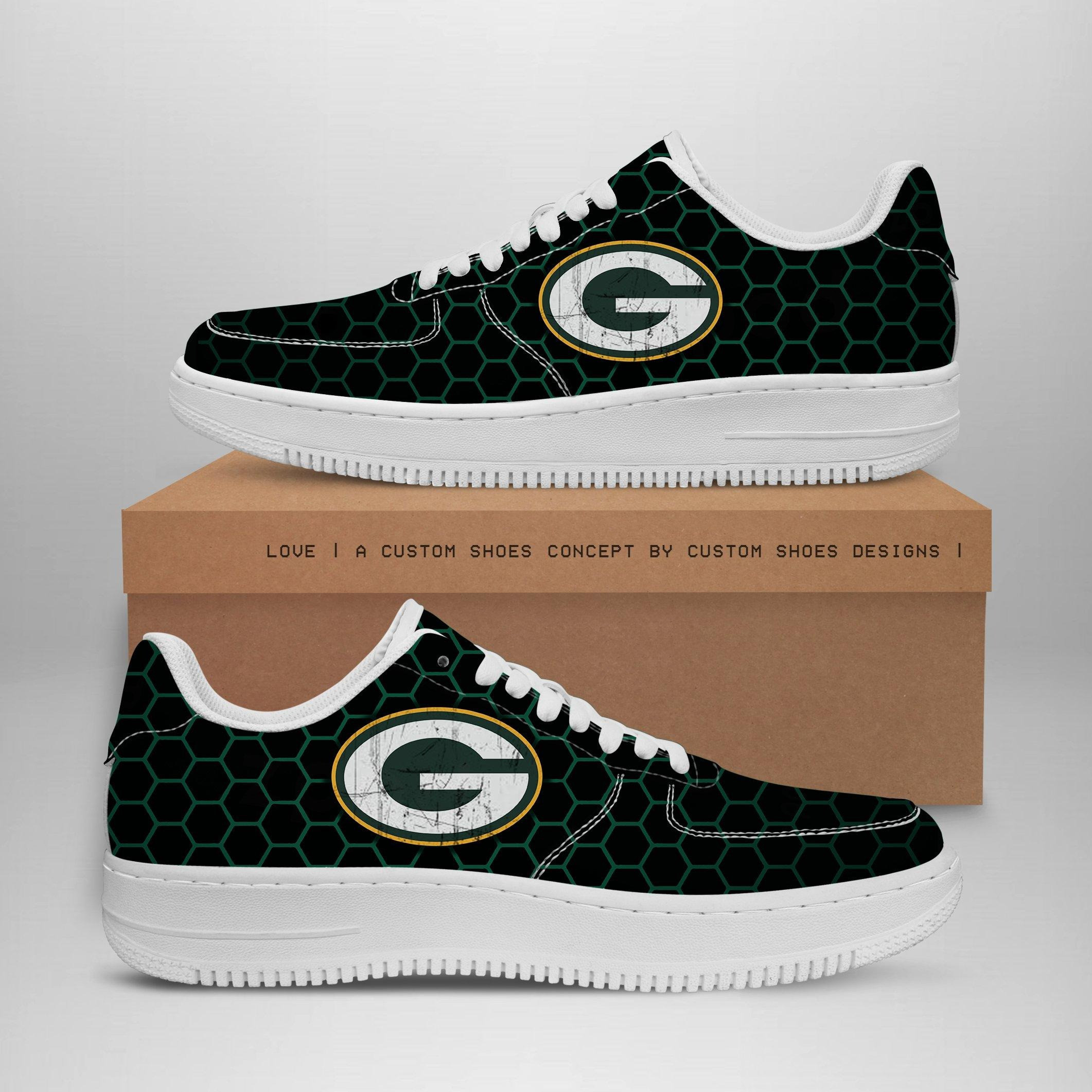 Green Bay Packers Black Air Force 1 Shoes Sneakers