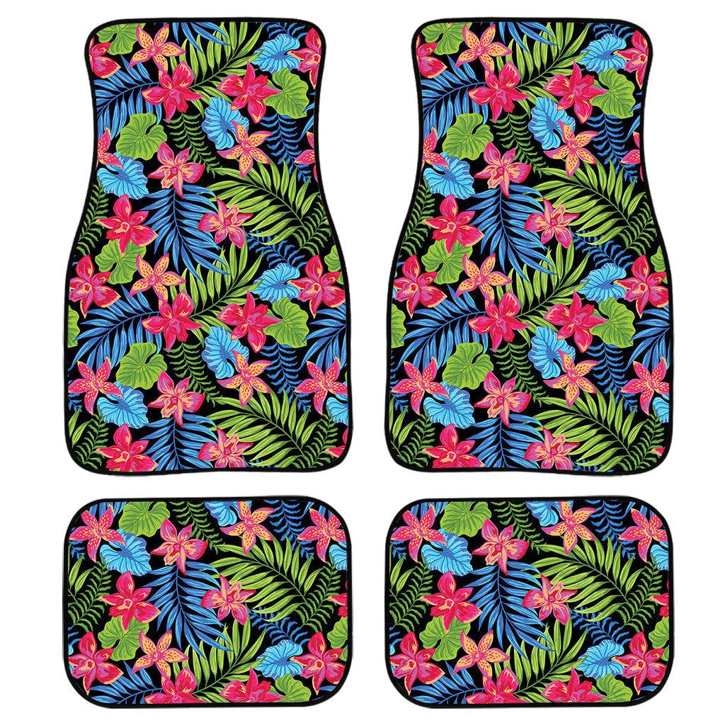 Hawaiian Floral Pattern Print Front And Back Car Floor Mats, Front Car Mat