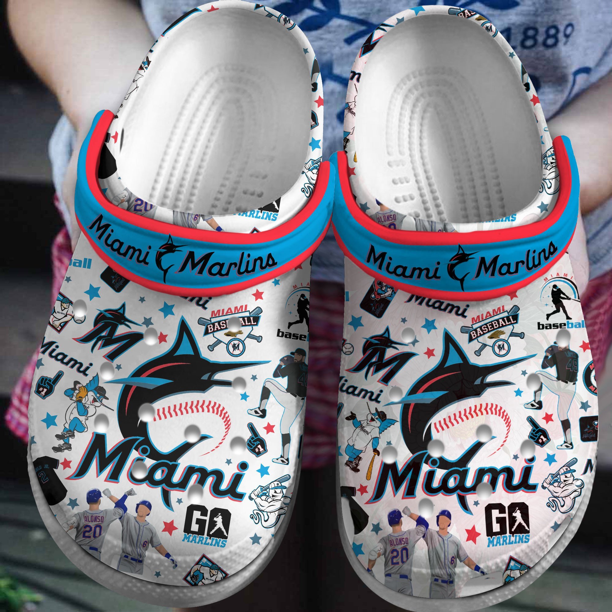 Miami Marlins Logo Baseball MLB Cheer Mascot Blue Sander White Crocss Classic Clogs Shoes Ver896