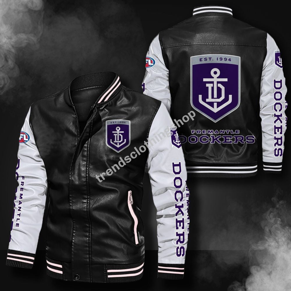 Fremantle Football Club Leather Varsity Jacket Bomber Coat