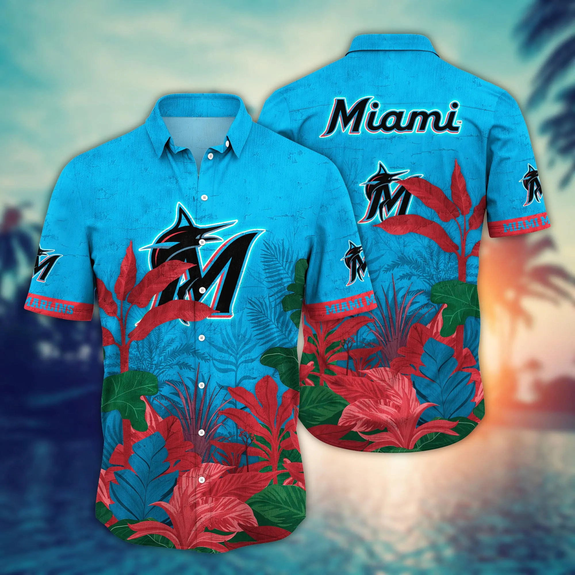 Miami Marlins Mlb Hawaiian Shirt Golden Hour Aloha Shirt