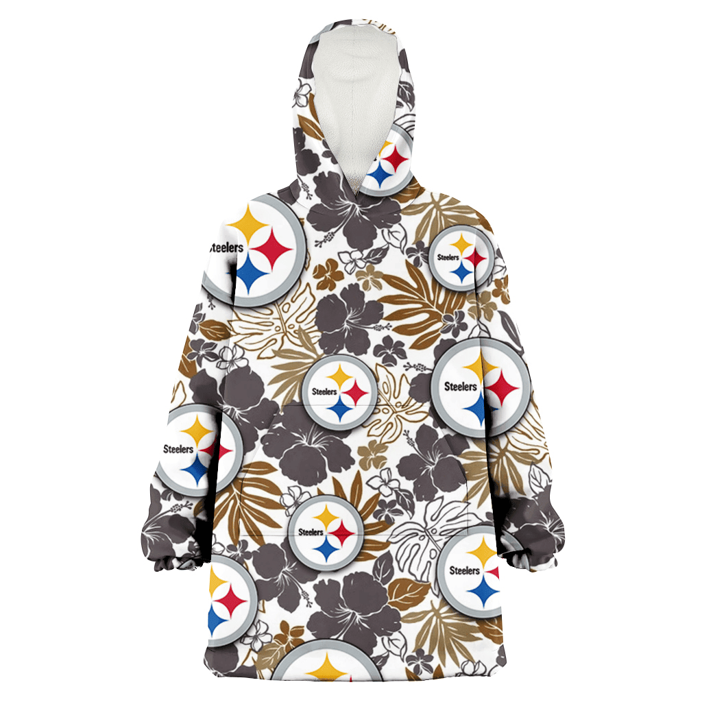 Pittsburgh Steelers Dark Brown Hibiscus Brown Leaves White Background 3D Printed Hoodie Blanket Snug Hoodie