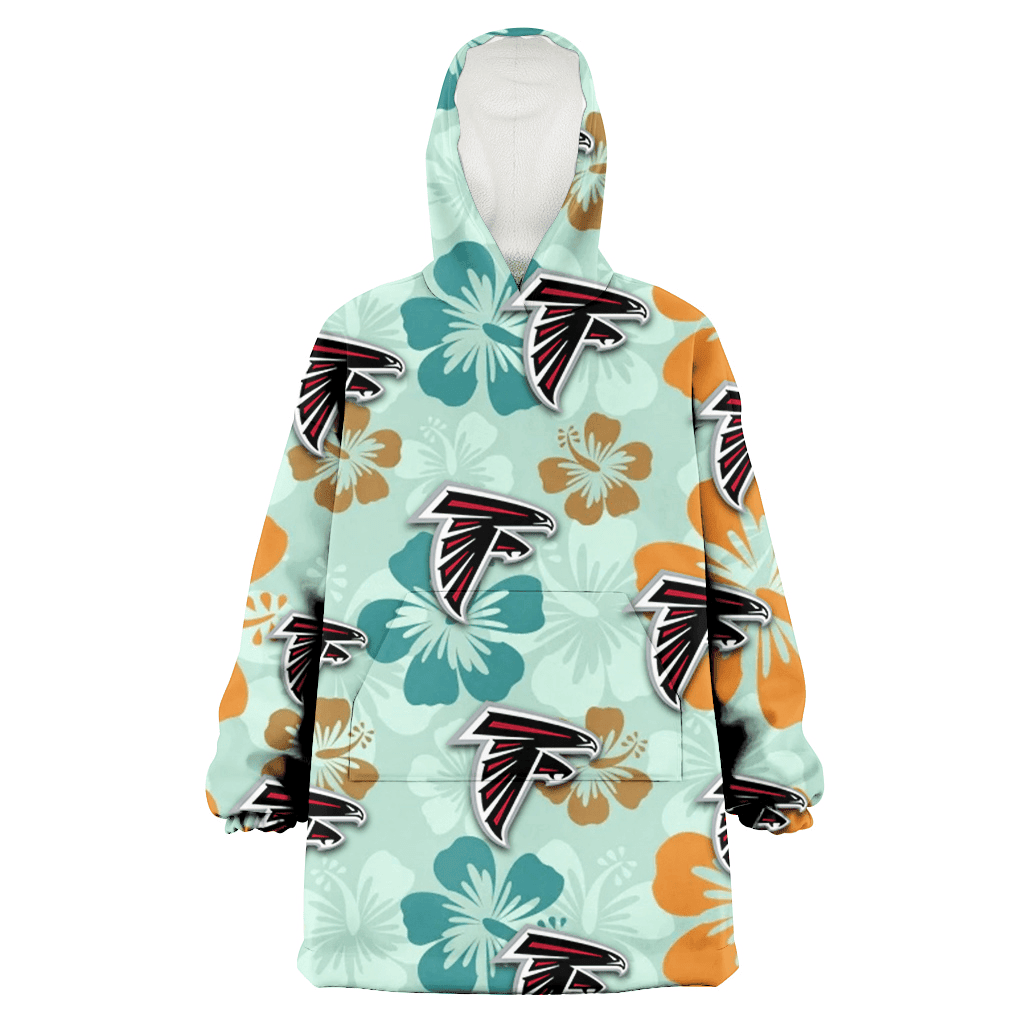 Atlanta Falcons Orange Green Hibiscus Pale Green Background 3D Printed Hoodie Blanket Snug Hoodie