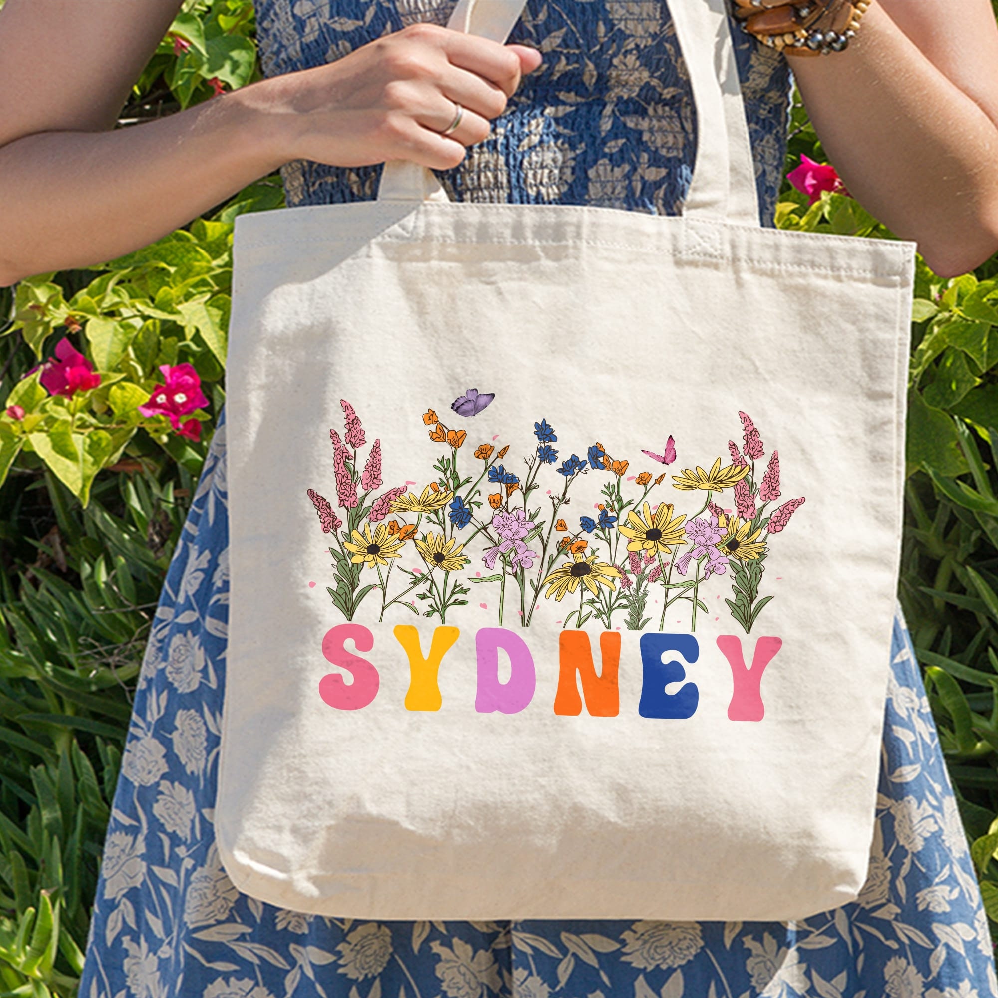 Customized Name Tote Bag Floral Tote Bag Personalized Name Bag Custom Name Tote Bag Custom Gift Bridesmaids Bag Gift Tote Shopper Women Bag