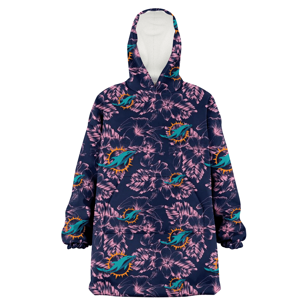 Miami Dolphins Thistle Sketch Hibiscus Dark Slate Blue Background 3D Printed Hoodie Blanket Snug Hoodie