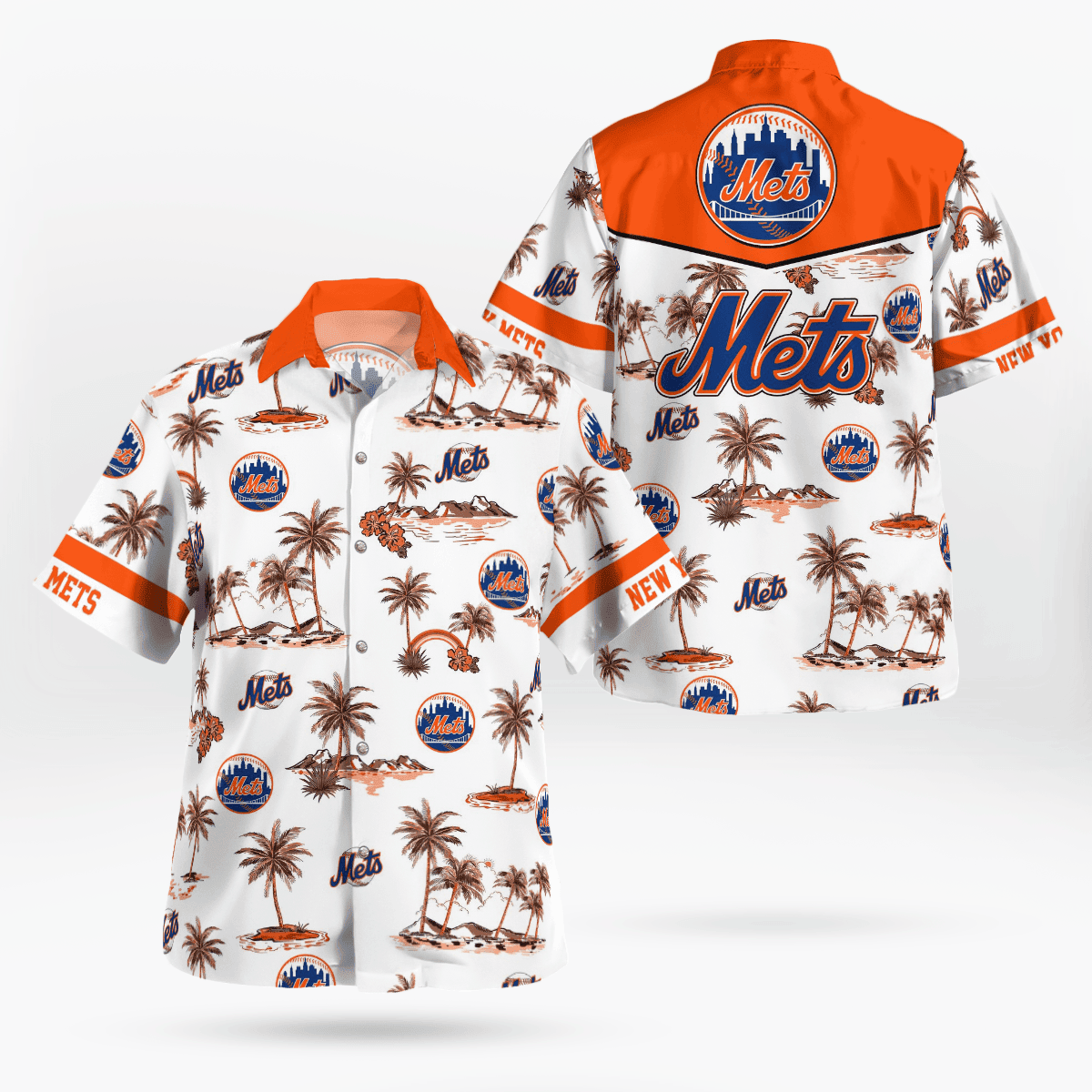 New York Mets Mlb Island Palm Trees And Team Logo 3D Hawaiian Shirt