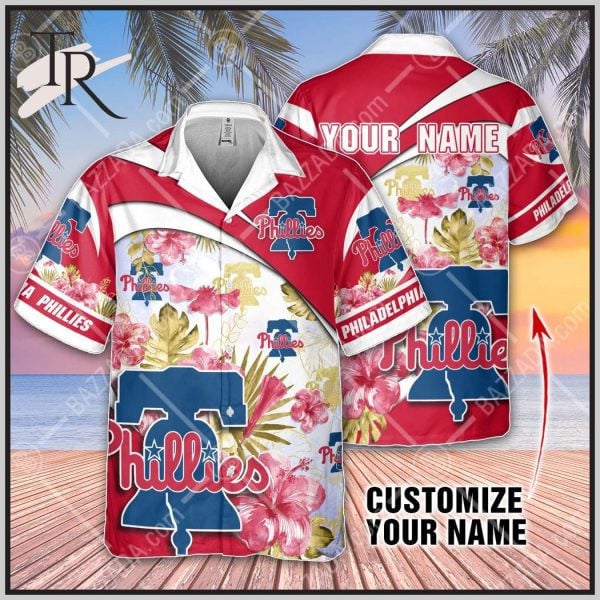 Custom Name Mlb Philadelphia Phillies Red And Blue 3D Hawaiian Shirt