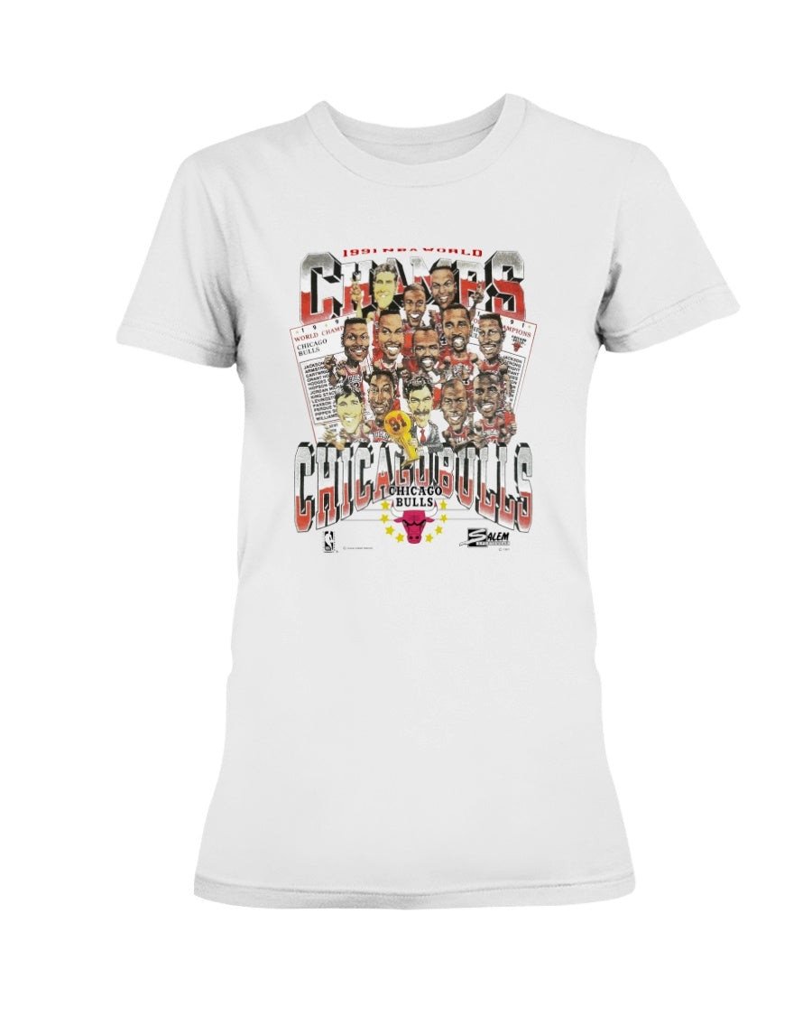 Vintage Chicago Bulls 1991 Nba Champions Caricature Ladies T Shirt 081021