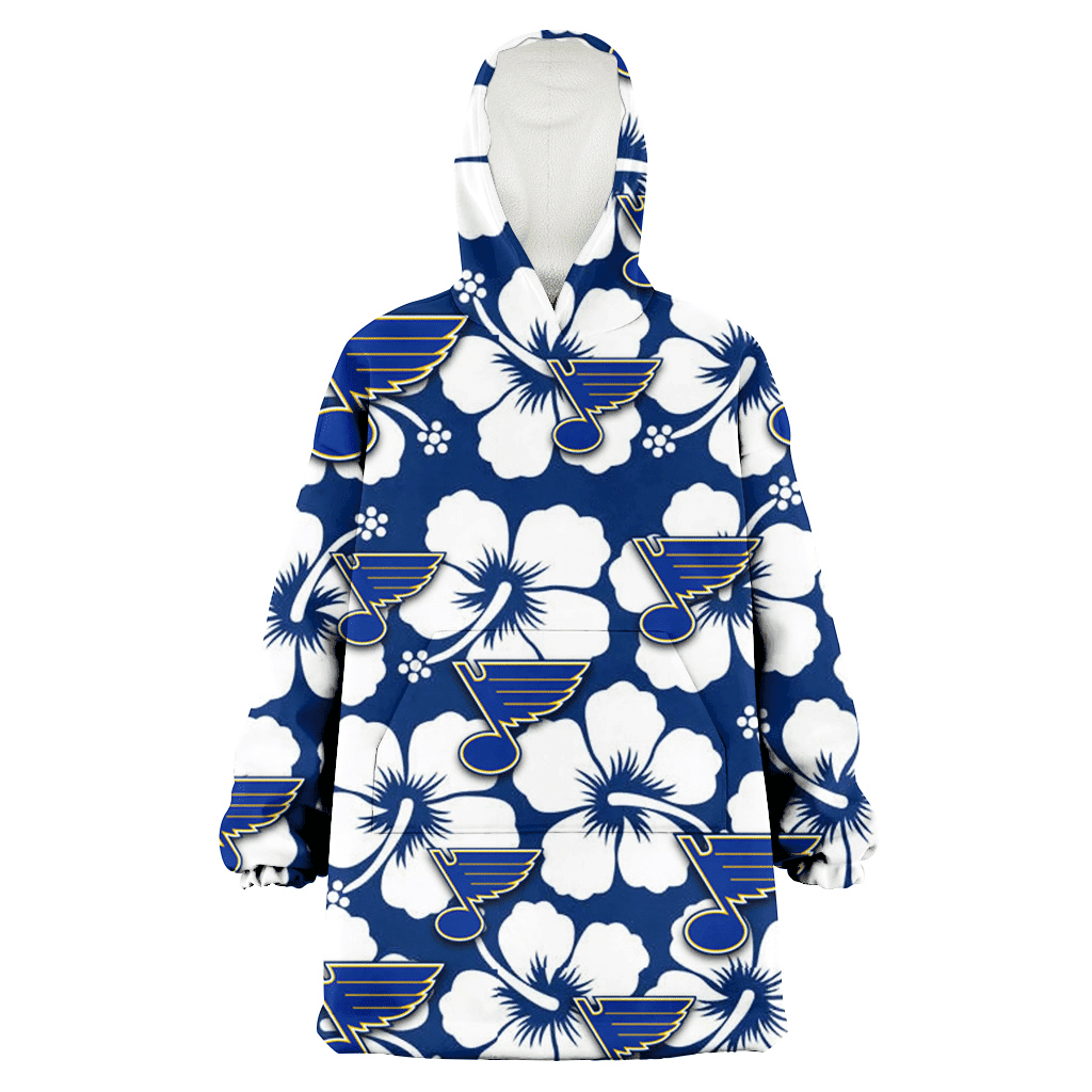 St. Louis Blues Modern White Hibiscus Navy Background 3D Printed Hoodie Blanket Snug Hoodie