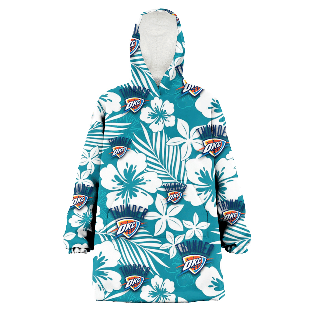 Oklahoma City Thunder White Hibiscus White Porcelain Flower Light Green Background 3D Printed Hoodie Blanket Snug Hoodie