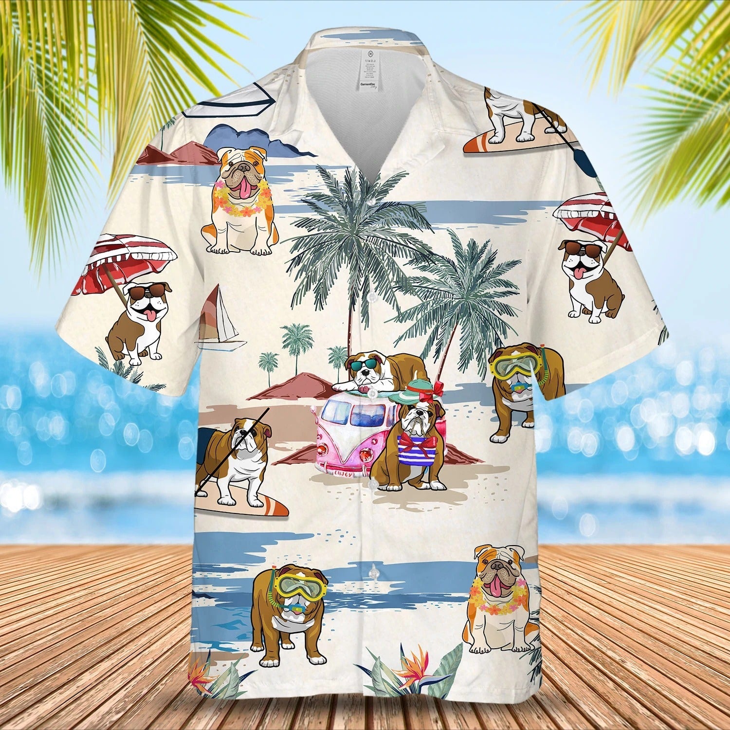 Bulldog, Boston Terrier Summer Beach Hawaiian Shirt, Dog Breed 3D Print On Hawaiian Aloha Shirt For Men And Woman