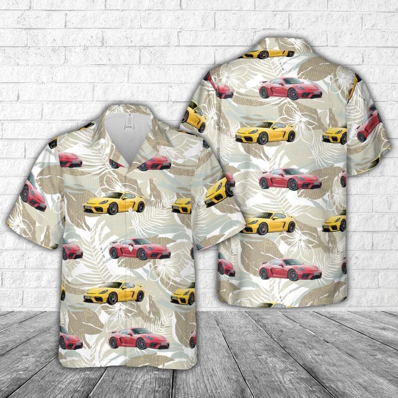 Porsche Cayman  Gt And Tropical Logo 3D Hawaiian Shirt
