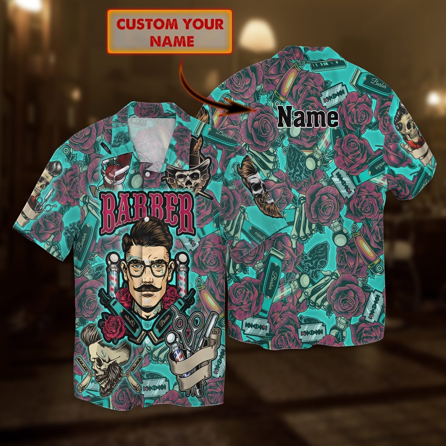 Customized Skull Hawaiian Shirt For A Barber, Barber Skull Hawaiian Shirts For Men And Women, Barber Gifts