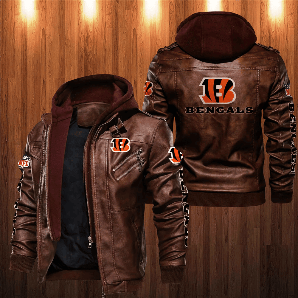 Cincinnati Bengals Zip Leather Jacket With Hood