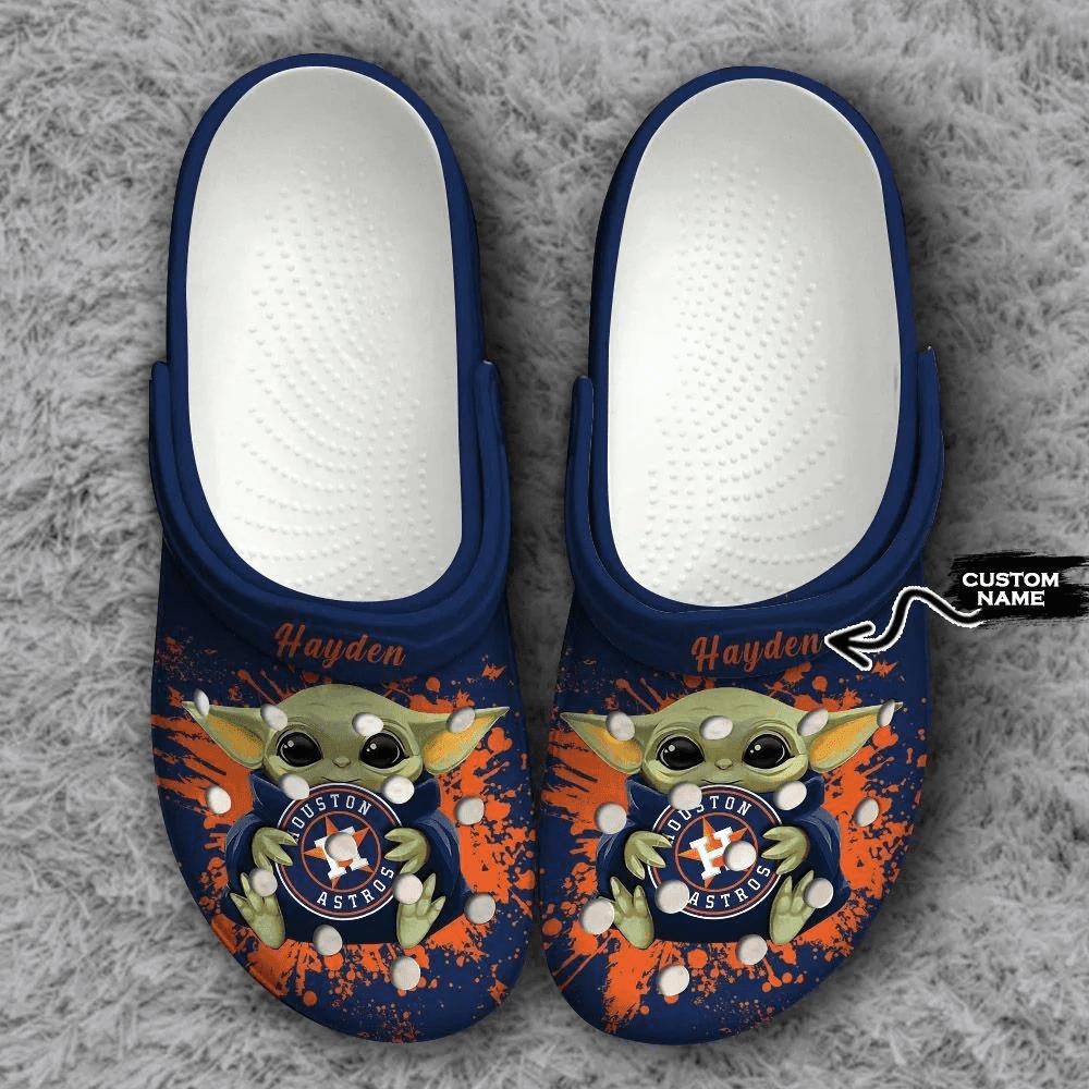 Houston Astros Baby Yoda Custom Name Crocss Classic Clogs Shoes Ver333