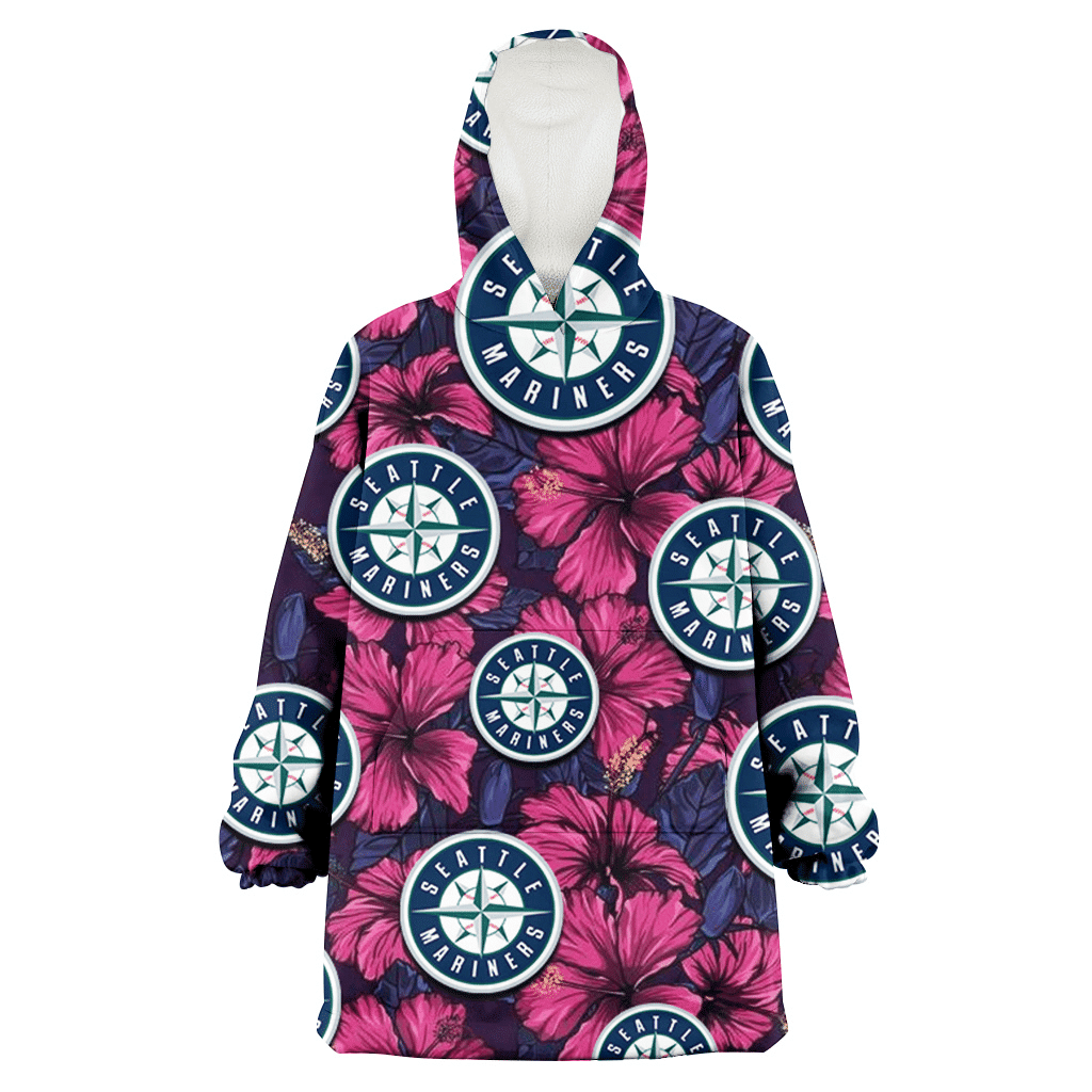 Seattle Mariners Violet Red Blue Leaf Black Background 3D Printed Hoodie Blanket Snug Hoodie