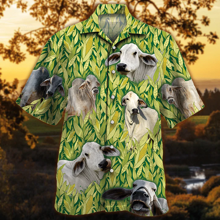 Vintage Farm Hawaiian Shirts For Men – Brahman Hawaiian Shirt, Animals Button Down Mens Hawaiian Shirts