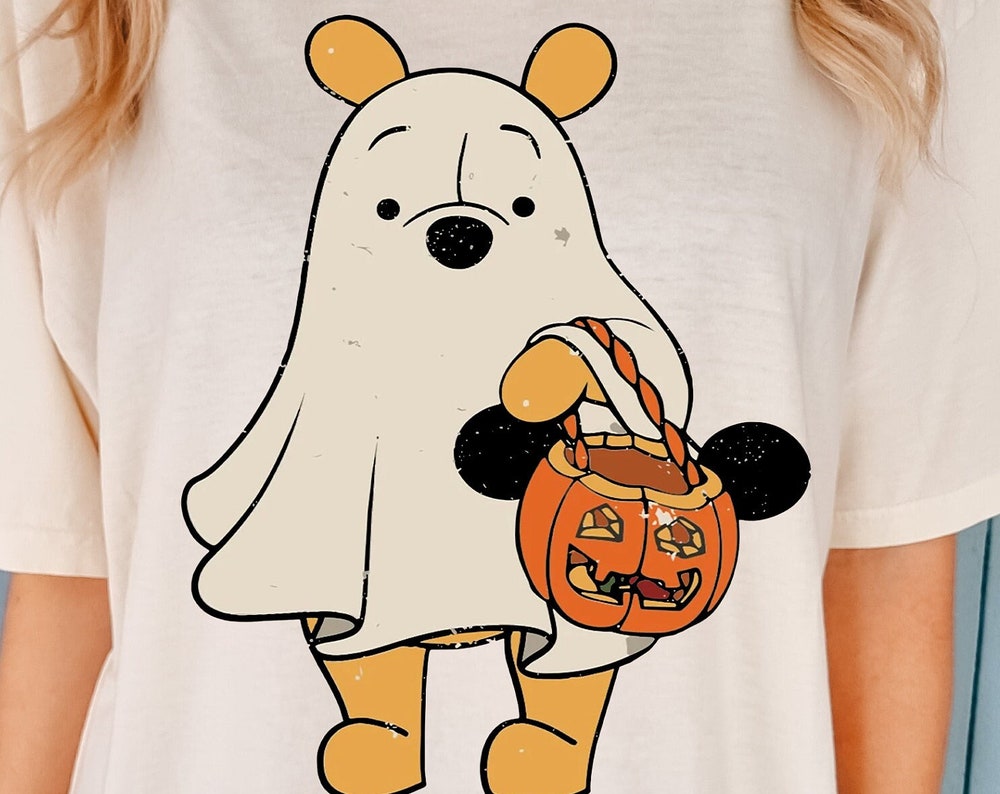 Disney Pooh Bear Ghost Shirt, Winnie The Pooh Halloween T-Shirt, Disneyland Halloween Shirts, Halloween Pumpkin T-Shirts, Halloween Cute Tee