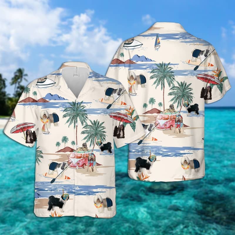 Tibetan Terrier Summer Beach Hawaiian Shirt, Dog Beach Short Sleeve Hawaiian Shirt