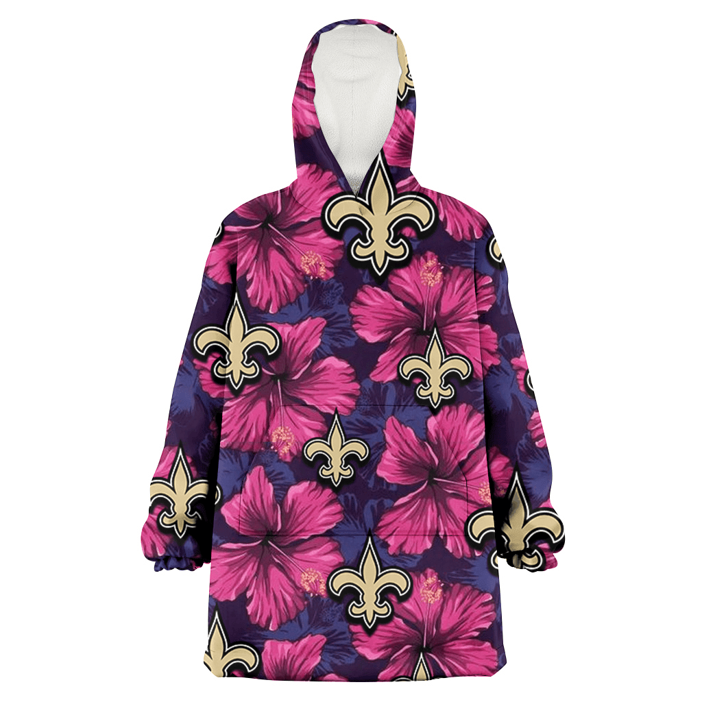 New Orleans Saints Plum Vilolet Hibiscus Dark Navy Leaf Black 3D Printed Hoodie Blanket Snug Hoodie