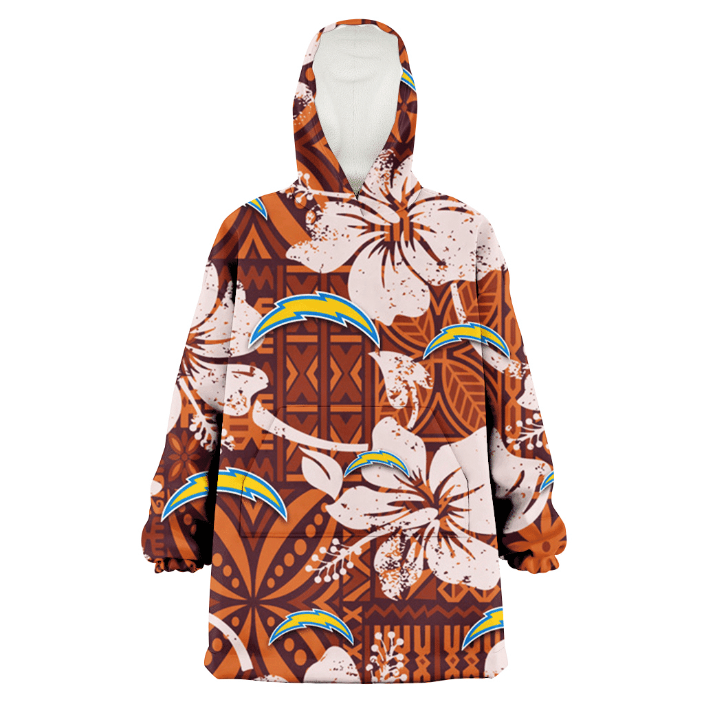 Los Angeles Chargers Bisque Hibiscus Brown Pattern 3D Printed Hoodie Blanket Snug Hoodie