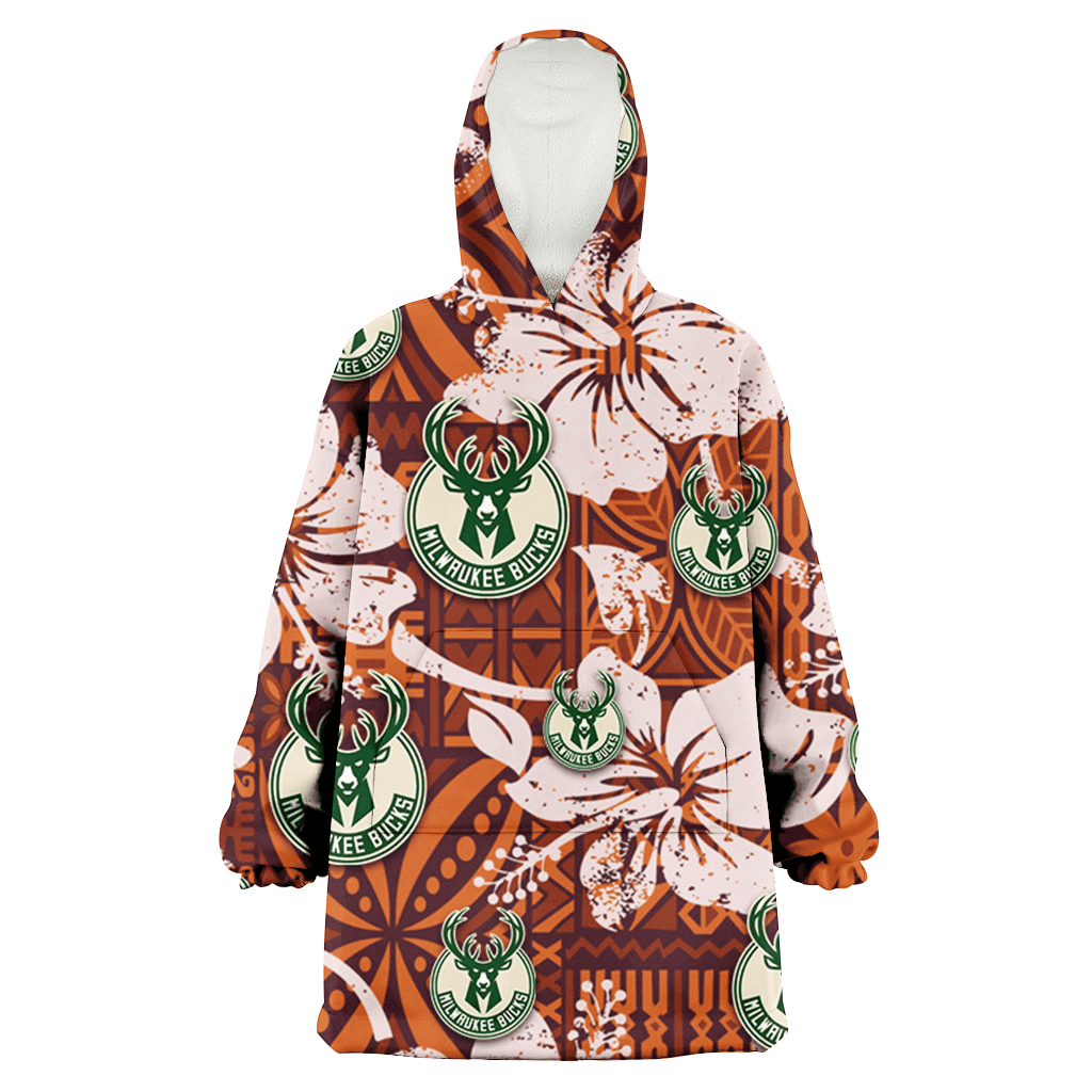 Milwaukee Bucks Bisque Hibiscus Brown Pattern 3D Printed Hoodie Blanket Snug Hoodie