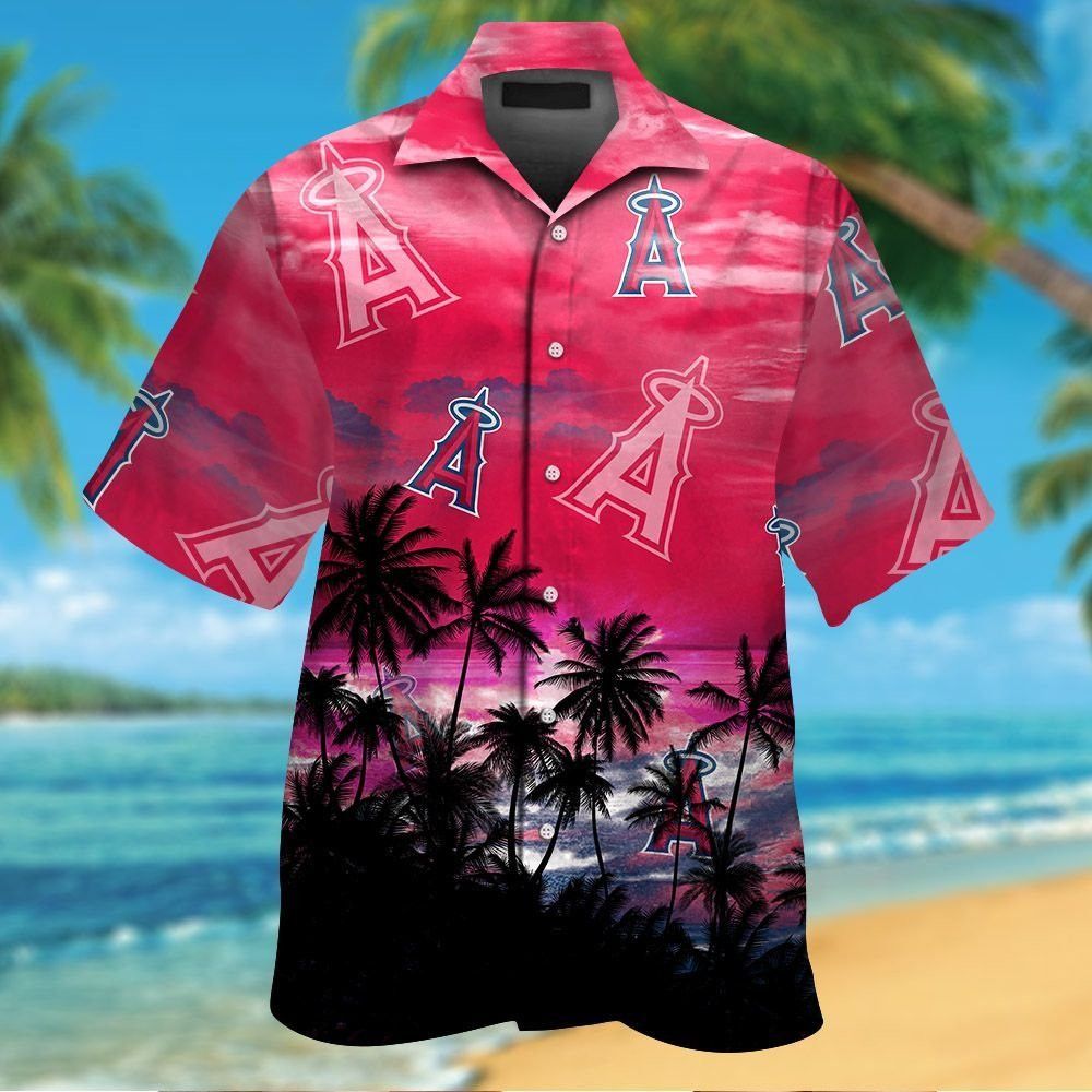 Los Angeles Angels Short Sleeve Button Up Tropical Hawaiian Shirt Ver08