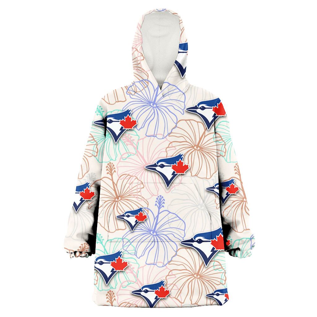 Toronto Blue Jays Sketch Pastel Hibiscus Beige Background 3D Printed Hoodie Blanket Snug Hoodie