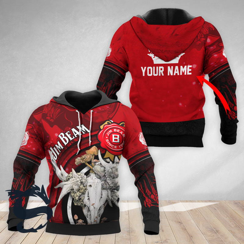 Personalized Jim Beam Deer Skull With Mushrooms Hoodie & Zip Hoodie