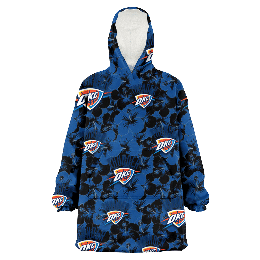 Oklahoma City Thunder Black Dark Blue Hibiscus Black Background 3D Printed Hoodie Blanket Snug Hoodie