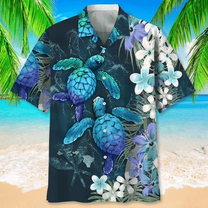 Turtle Flower Hawaiian Shirt, Aloha Beach Shirt For Turtle Lovers, Present To Turtle Lovers