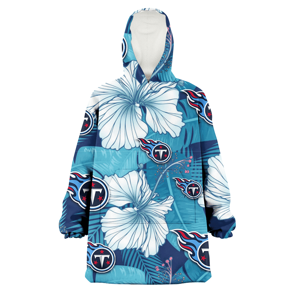 Tennessee Titans White Hibiscus Turquoise Banana Leaf Navy Background 3D Printed Hoodie Blanket Snug Hoodie