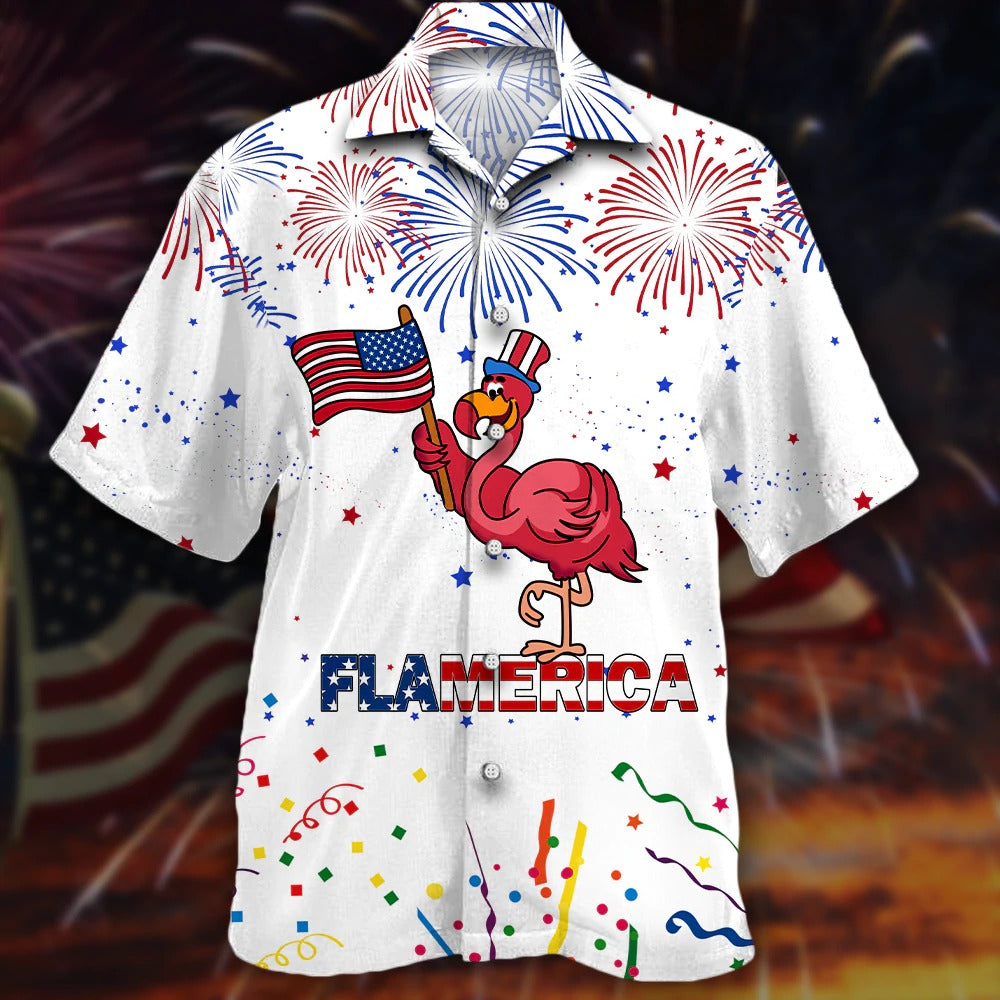 3D All Over Print Flamingo Hawaiian Shirts For Men And Woman, Happy Independence’S Day Flamerica Aloha Beach Shirt