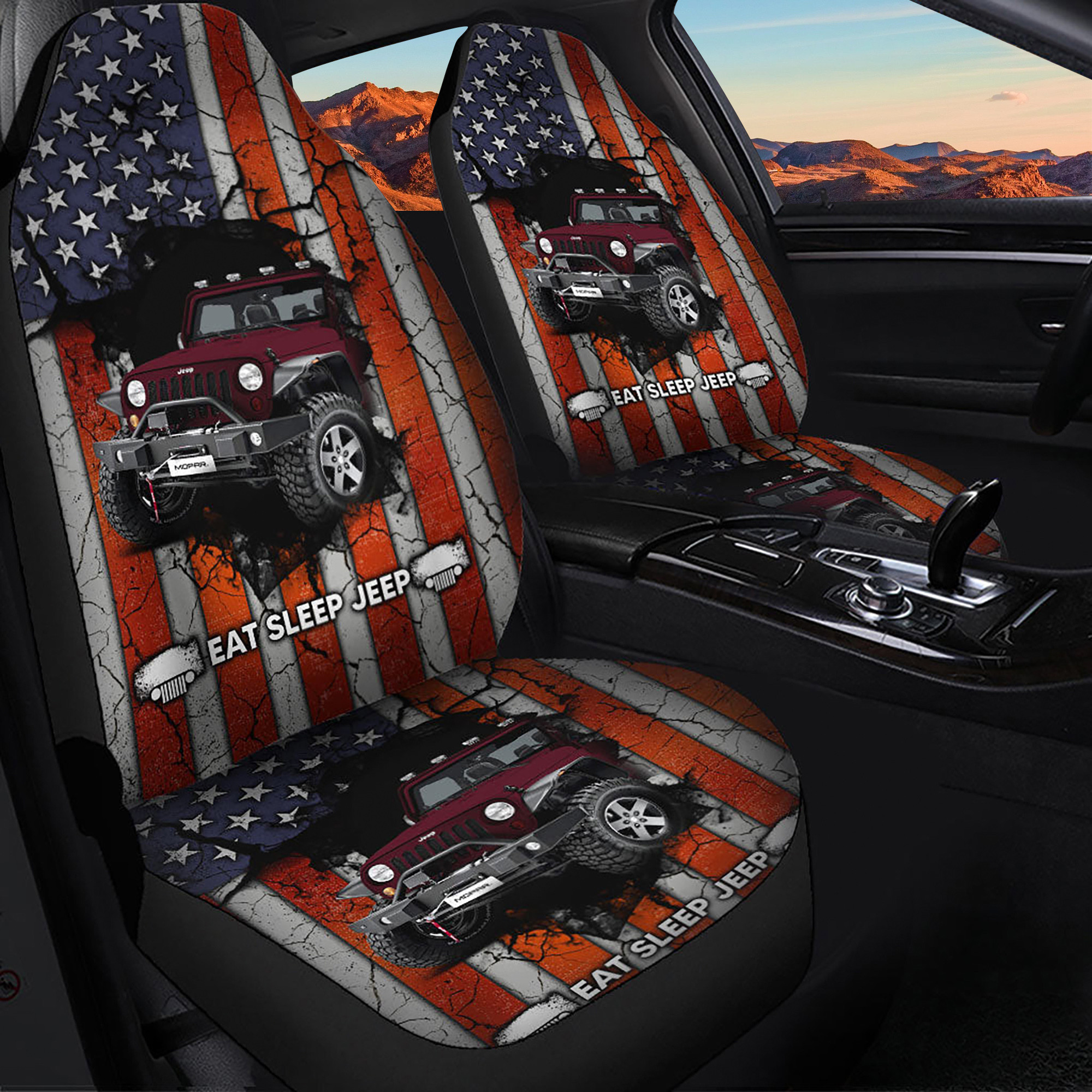 Eat Sleep Jeep Dark Red Premium Custom Logo Car Seat Cover Decor Protectors CSC7588