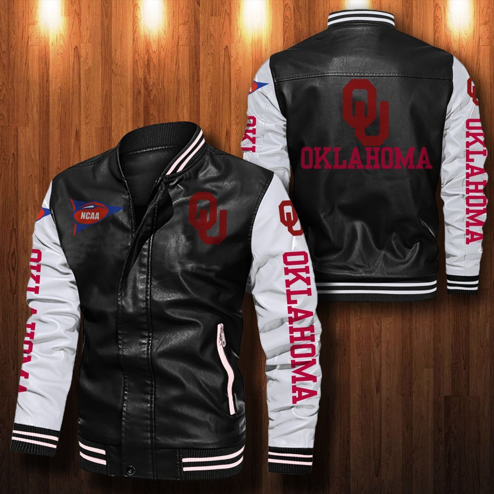 Oklahoma Sooners Leather Varsity Jacket Bomber Coat