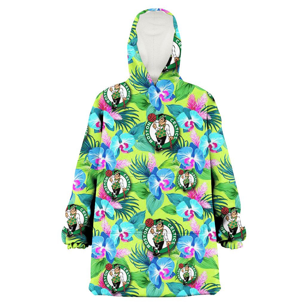 Boston Celtics Blue Orchid Green Pink Leaf Green Background 3D Printed Hoodie Blanket Snug Hoodie