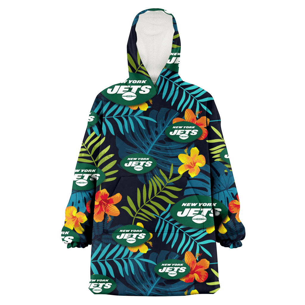 New York Jets Orange Yellow Green Leaf Black Background 3D Printed Hoodie Blanket Snug Hoodie