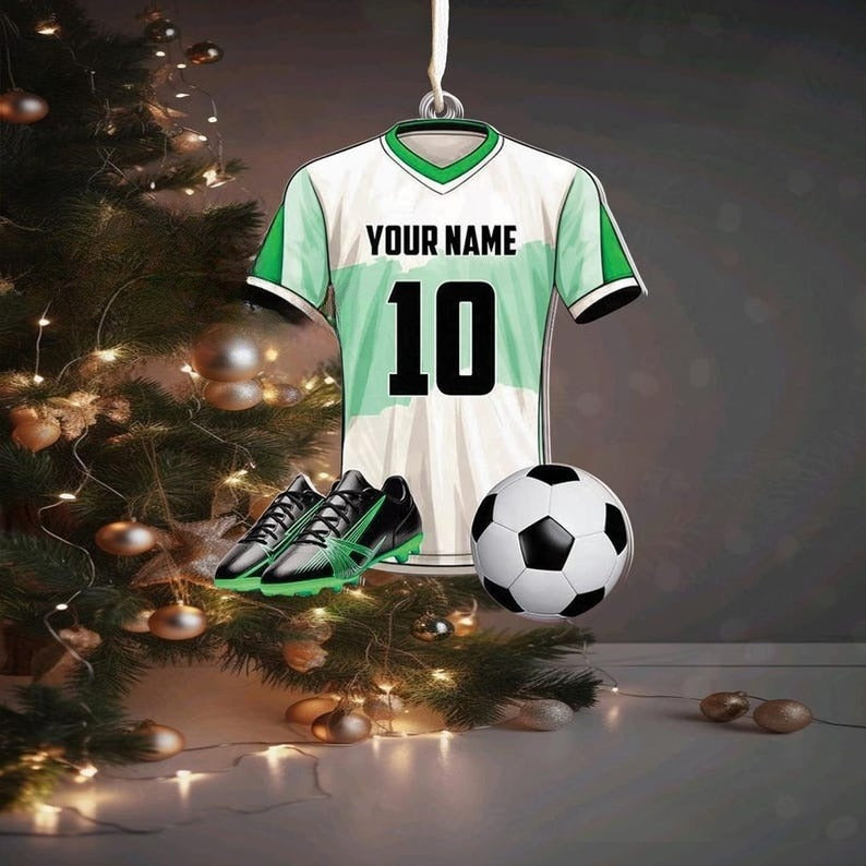 Football Soccer Uniform Acrylic Christmas Car Hanging Ornament, Custom Name Ornament,2D Flat Shape Ornament,Gift For Football Soccer Players X Peckshirt