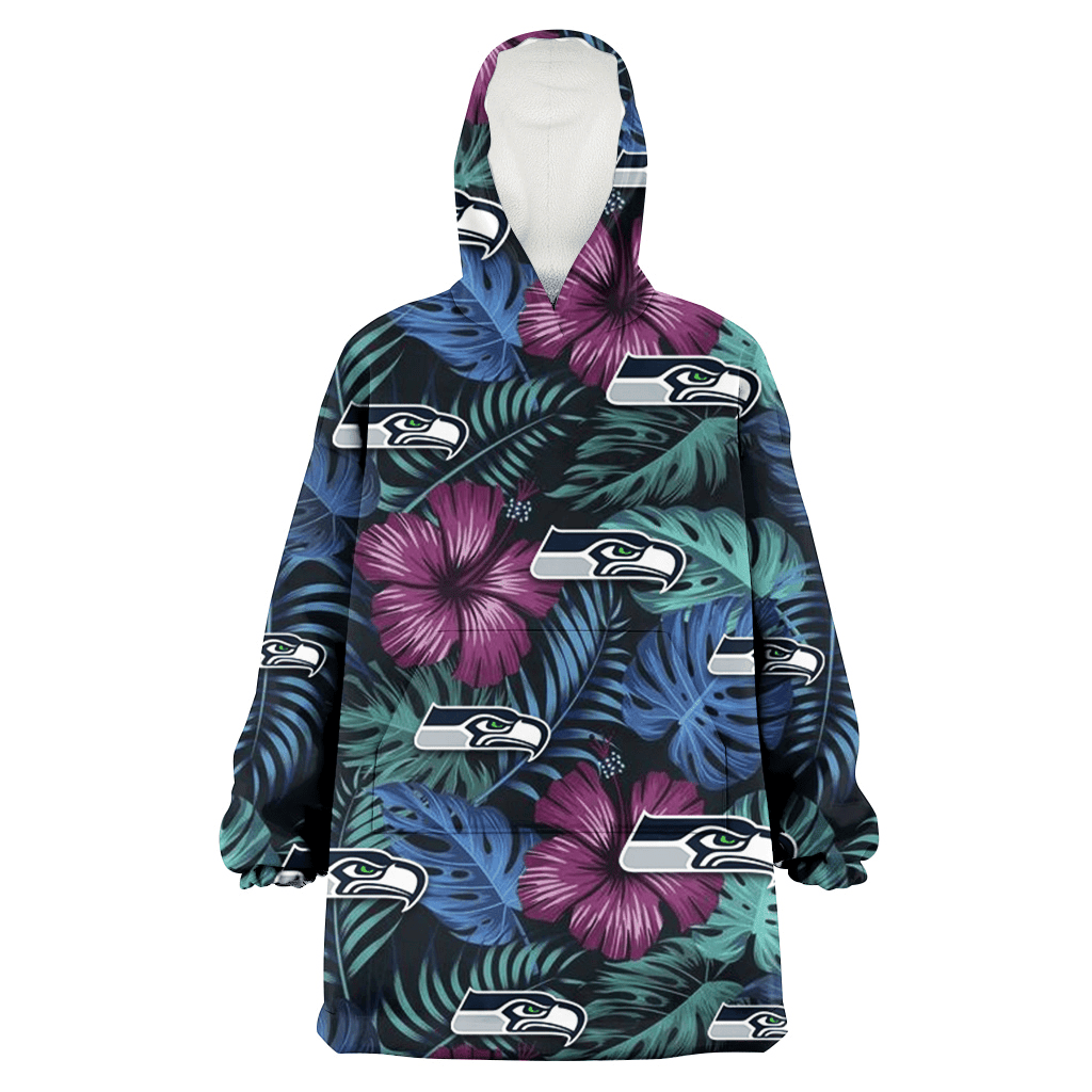 Seattle Seahawks Dark Magenta Green Leaf Black Background 3D Printed Hoodie Blanket Snug Hoodie