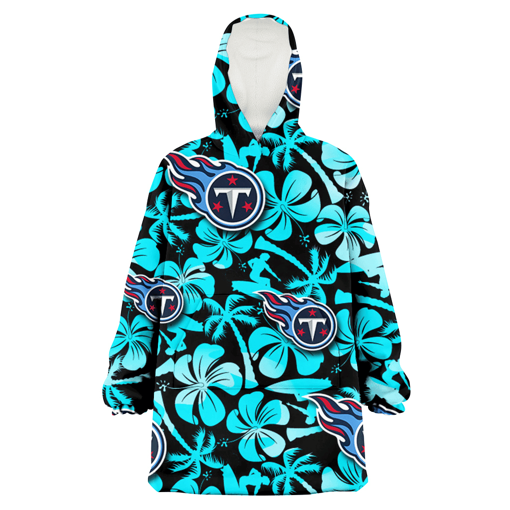 Tennessee Titans Blue Hibiscus Blue Coconut Tree Black Background 3D Printed Hoodie Blanket Snug Hoodie