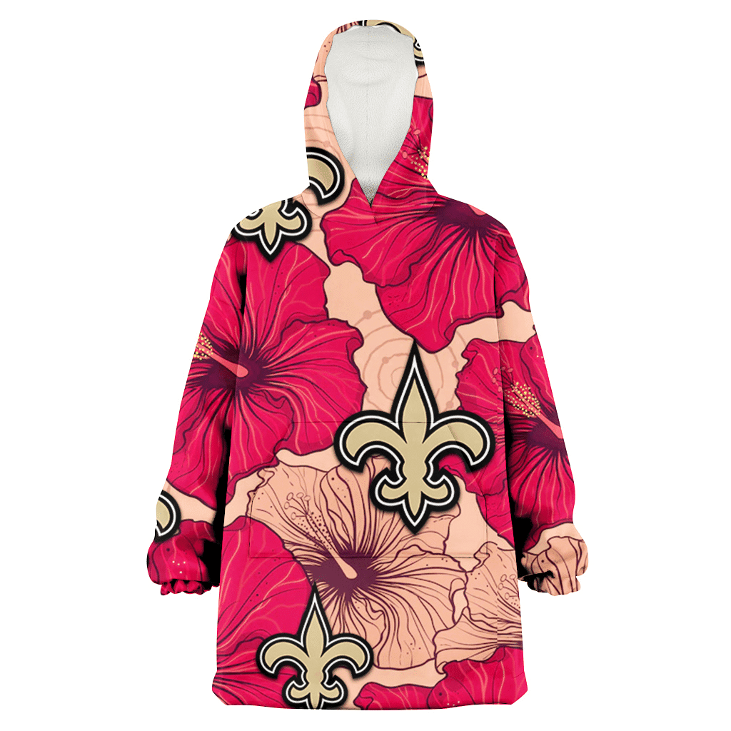 New Orleans Saints Red Beige Hibiscus Beige Background 3D Printed Hoodie Blanket Snug Hoodie