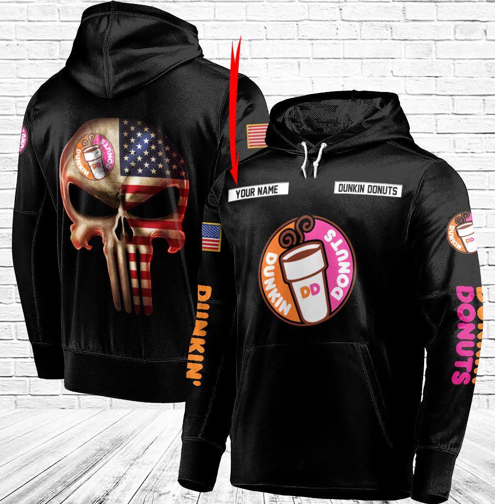 Personalized Black Usa Flag Skull Dunkin Donut Hoodie