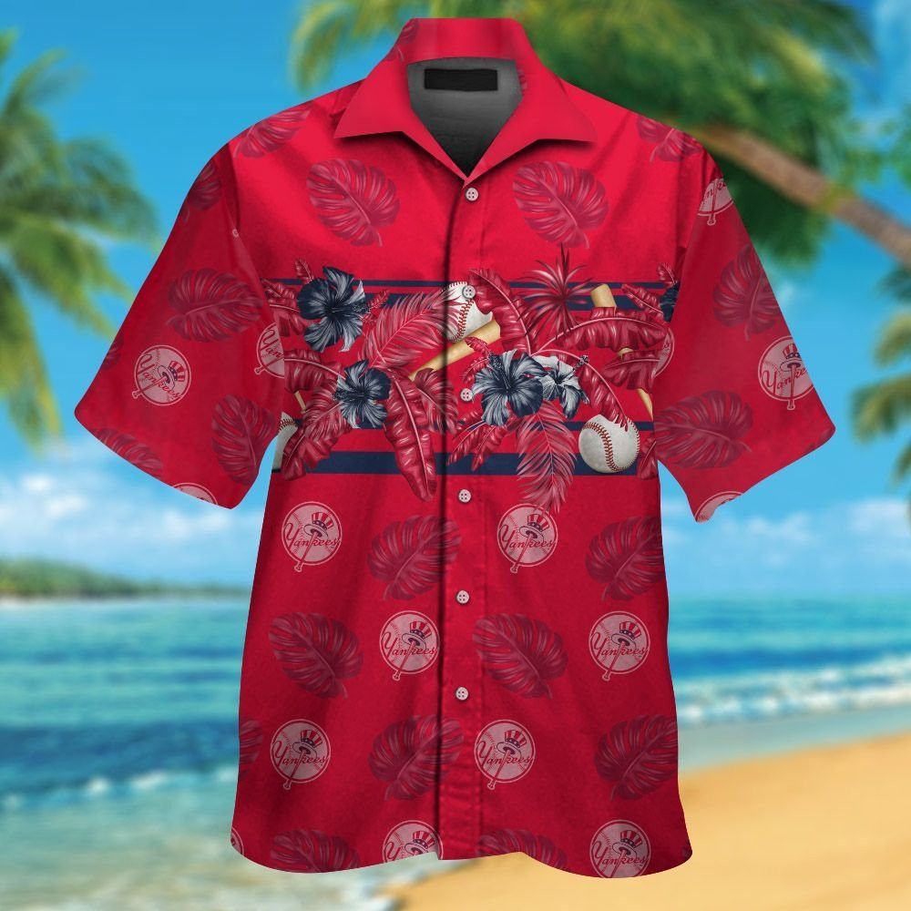 New York Yankees Short Sleeve Button Up Tropical Hawaiian Shirt Ver03