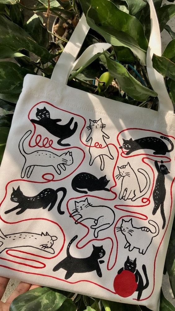 Cute Cartoon Animal Cat Tote Bag, Canvas Tote Bags, Tote Bag Design, Tote Bag Idea